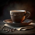 Hot coffee in enamelled Handmade Rustic Ceramic cup