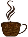Hot Coffee Illustration with Word Art Typography Royalty Free Stock Photo