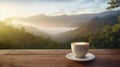 Hot coffee latte cappuccino with beautiful scenic view nature background Royalty Free Stock Photo