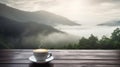 Hot coffee latte cappuccino with beautiful scenic view nature background Royalty Free Stock Photo