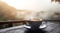 Hot coffee latte cappuccino with beautiful scenic view nature background Royalty Free Stock Photo