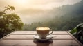 Hot coffee latte cappuccino with beautiful scenic view nature background Royalty Free Stock Photo