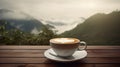 Hot coffee latte cappuccino with beautiful scenic view nature background Royalty Free Stock Photo