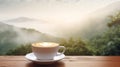 Hot coffee latte cappuccino with beautiful scenic view nature background Royalty Free Stock Photo