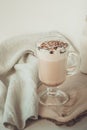 Hot coffee latte with thick foam and grated chocolate. Vintage. Royalty Free Stock Photo