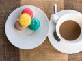 Hot coffee and macarons Royalty Free Stock Photo