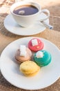 Hot coffee and macarons Royalty Free Stock Photo