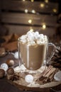 Hot coffee with milk in transparent glass with marshmallow Royalty Free Stock Photo