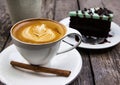 Hot coffee and mint choholate cake Royalty Free Stock Photo