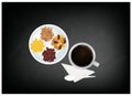 Hot Coffee and Raisins or Dried Grape on Chalkboard