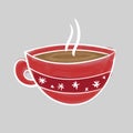 Hot coffee in red cup. Christmas card on grey background Royalty Free Stock Photo