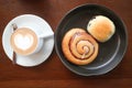 Hot coffee and scone and danish pastry Royalty Free Stock Photo