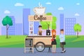 Hot Coffee Street Cart with Vendor and Buyers