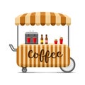 Hot coffee street food cart. Colorful vector image