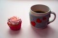 Hot coffee and sweetmeal for Valentine`s Day greetings