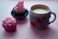Hot coffee and sweetmeal for Valentine`s Day greetings