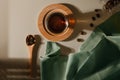 Hot Coffee on Table with Morning Sunlight shading through the Window. Vintage Tone