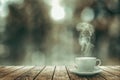 Hot coffee on the table on a winter background Royalty Free Stock Photo