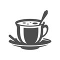 Hot coffee tea cocoa beverage in cup saucer spoon coffeeshop vintage icon vector illustration Royalty Free Stock Photo