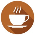 Hot Coffee or Tea Cup Icon Symbol With Steam on a Brown Circle Shape Royalty Free Stock Photo