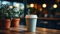 Hot coffee on wooden table in a modern coffee shop generated by AI Royalty Free Stock Photo