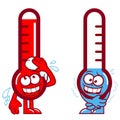 Hot and cold cartoon thermometers