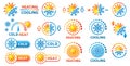 Hot and cold, heating, cooling temperature climate control icon set. Snow winter, sun summer weather. Warm, freeze sensor. Vector Royalty Free Stock Photo