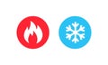 Hot and cold icon. Fire and snowflake sign. Heating and cooling button. Vector EPS 10. Isolated on white background