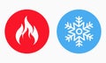 Hot and cold icon. Fire and snowflake sign. Heating and cooling button. Vector illustration