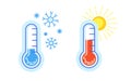 Hot and cold icon thermometer warm sun snowflake