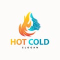 hot and cold logo, minimalist design fire, water, ice, sun temple brand simple product Royalty Free Stock Photo