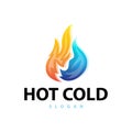 hot and cold logo, minimalist design fire, water, ice, sun temple brand simple product Royalty Free Stock Photo