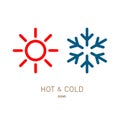 Hot and cold sun and snowflake icons