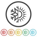 Hot and cold symbol. Set icons in color circle buttons