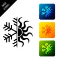 Hot and cold symbol. Sun and snowflake icon isolated. Winter and summer symbol. Set icons colorful square buttons Royalty Free Stock Photo