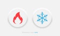 Hot and cold vector icon in neumorphic style. Fire and snow buttons in neumorphism ui design for mobile or desktop apps