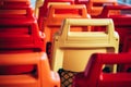 Hot colorful of Empty Seats on a Ferry boat for travel along Chao Phraya River Royalty Free Stock Photo