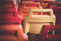 Hot colorful of Empty Seats on a Ferry boat for travel along Chao Phraya River Royalty Free Stock Photo