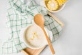 Hot corn soup in a white bowl Royalty Free Stock Photo