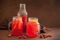 Hot cranberry tea with orange cinnamon warming drink Royalty Free Stock Photo