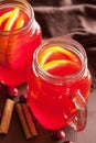 Hot cranberry tea with orange cinnamon warming drink Royalty Free Stock Photo