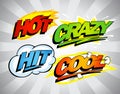 Hot, crazy, hit, cool pop-art symbols. Royalty Free Stock Photo