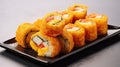 Hot Crispy Deep Fried Sushi Rolls with shrimp, Generative AI