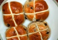 Hot cross buns at Easter time. Royalty Free Stock Photo