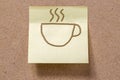 hot cup of coffee drawn with coffee beans on memory note Royalty Free Stock Photo