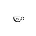 Hot cup with heart icon. Mug with tea or coffee icon flat. Black line pictogram isolated on white background Royalty Free Stock Photo