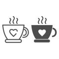 Hot cup of tea line and glyph icon. Mug with heart and steam vector illustration isolated on white. Coffee cup outline Royalty Free Stock Photo