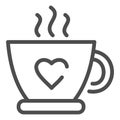 Hot cup of tea line icon. Mug with heart and steam vector illustration isolated on white. Coffee cup outline style Royalty Free Stock Photo