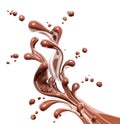 Hot dark chocolate dynamic splashing, liquid splash, 3d isolated on white background