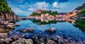 After a hot day, a small resort town Vrbnik is relaxing. Splendid summer seascape of Adriatic sea, Krk island, Kvarner bay archip